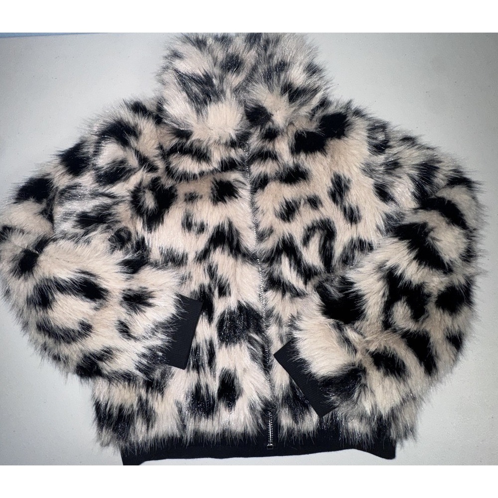 Mia New York Girls 6X Leopard Print Faux Fur Jacket Staement Tween Fall Cute